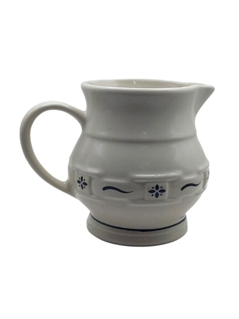 Longaberger Pottery Creamer Pitcher Woven Traditions Blue Trim USA Farmhouse